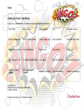 "Getting to Know You" Game Printable (K - 5th Grade) - TeacherVision